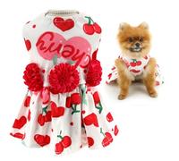 SMALLLEE_LUCKY_STORE Dog Dress for Small Dog Princess Pet Skirts with Sweet Cherry Printed and Flowers Puppy Clothes Birthday Holiday Valentine's Day Wedding Chihuahua Cat Apparel, Cherry, XL