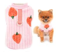 SMALLLEE_LUCKY_STORE Dog Fleece Jumpers for Small Dogs Cat, Pet Pullover Sweatshirt with Strawberry Print and D-ring, Puppy Vest Yorkie Chihuahua Warm Sweater Winter Fall Apparel, Pink, S