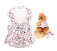 SMALLLEE_LUCKY_STORE Dog Floral Harness Dress with Leash Set,Puppy Bow Princess Dress for Small Medium Dog Cat Girls Adjustable Puppy Skirt with D-ring Female Dog Clothes Summer Pet Apparel,Pink,L