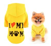 SMALLLEE_LUCKY_STORE Dog Hoodie for Small Dog Pet Pullover Sweatshirt with Letter I Love My Mom and Leash Hole, Soft Spring Fall Sweater Chihuahua Yorkie Cat Apparel, Yellow, L