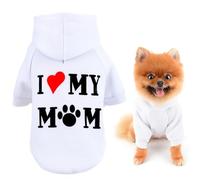 SMALLLEE_LUCKY_STORE Dog Hoodie for Small Dog Pet Pullover Sweatshirt with Letter I Love My Mom and Leash Hole, Soft Spring Fall Sweater Chihuahua Yorkie Cat Apparel, White, S