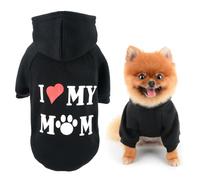 SMALLLEE_LUCKY_STORE Dog Hoodie for Small Dog Pet Pullover Sweatshirt with Letter I Love My Mom and Leash Hole, Soft Spring Fall Sweater Chihuahua Yorkie Cat Apparel, Black, S