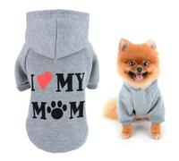 SMALLLEE_LUCKY_STORE Dog Hoodie for Small Dog Pet Pullover Sweatshirt with Letter I Love My Mom and Leash Hole, Soft Spring Fall Sweater Chihuahua Yorkie Cat Apparel, Gray, S