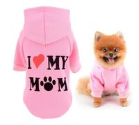 SMALLLEE_LUCKY_STORE Dog Hoodie for Small Dog Pet Pullover Sweatshirt with Letter I Love My Mom and Leash Hole, Soft Spring Fall Sweater Chihuahua Yorkie Cat Apparel, Pink, XS