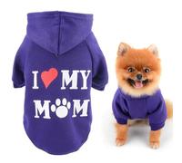 SMALLLEE_LUCKY_STORE Dog Hoodie for Small Dog Pet Pullover Sweatshirt with Letter I Love My Mom and Leash Hole, Soft Spring Fall Sweater Chihuahua Yorkie Cat Apparel, Purple, S
