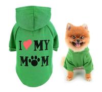 SMALLLEE_LUCKY_STORE Dog Hoodie for Small Dog Pet Pullover Sweatshirt with Letter I Love My Mom and Leash Hole, Soft Spring Fall Sweater Chihuahua Yorkie Cat Apparel, Green, S