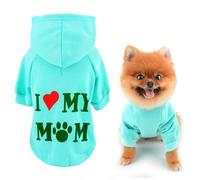 SMALLLEE_LUCKY_STORE Dog Hoodie for Small Dog Pet Pullover Sweatshirt with Letter I Love My Mom and Leash Hole, Soft Spring Fall Sweater Chihuahua Yorkie Cat Apparel, Lightgreen, L
