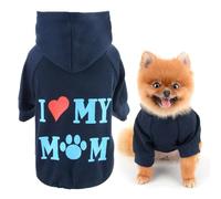 SMALLLEE_LUCKY_STORE Dog Hoodie for Small Dog Pet Pullover Sweatshirt with Letter I Love My Mom and Leash Hole, Soft Spring Fall Sweater Chihuahua Yorkie Cat Apparel, Navyblue, S