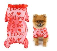 SMALLLEE_LUCKY_STORE Dog Pajamas for Small Dog Pet Onesie with Sweet Heart ''Love" Printed and Ribbon Ruffles Puppy Pullover Pyjamas Cat Jammies Holiday Valentines Costumes, Heart, S