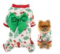 SMALLLEE_LUCKY_STORE Dog Pajamas for Small Dog Puppy Pullover Jumpsuit with Cherry Printed and Bowknot Stretchable Pet Pjs Pyjamas Chihuahua Yorkie Valentine's Day Clothes, Cherry, M