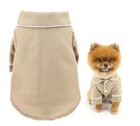 SMALLLEE_LUCKY_STORE Dog Pyjamas for Small Medium Dogs Cats Soft Pet Sleepwear Shirts Comfortable Lapel Pjs Loungewear Pajamas Bulldog Chihuahua Yorkie Two-Legged Outfit, Khaki, L