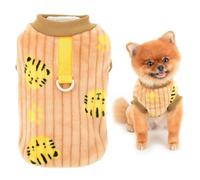 SMALLLEE_LUCKY_STORE Dog Ribbed Fleece Jumpers for Small Dogs Cat, Pet Pullover Sweatshirt with Tiger Print and D-ring, Puppy Vest Yorkie Chihuahua Warm Sweater Winter Fall Clothes, Brown, M