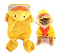 SMALLLEE_LUCKY_STORE Duck Raincoat Jumpsuit for Small Dogs, Yellow, M | Waterproof Lightweight Fabric, Clear Hood, Mesh Lining, Rainy Walks, Chihuahua, Yorkie, Four-Leg Raincoat with D-Ring