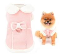 SMALLLEE_LUCKY_STORE Fleece Dog Coat for Small Dog Girls, Pet Harness Jacket with Bow and D-ring, Soft Vest Fall Winter Clothes with Fuzzy Collar Chihuahua Yorkie Cat Apparel, Pink, XS