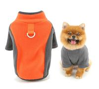 SMALLLEE_LUCKY_STORE Fleece Dog Jumper for XS Small Breeds Colorblock Pet Pullover with D-ring Reflective Puppy Sweater Warm Stretchable Turtleneck Winter Fall Chihuahua Yorkshire Clothes Orange L