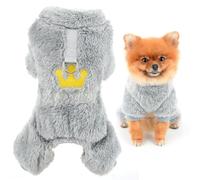 SMALLLEE_LUCKY_STORE Fleece Dog Pajamas for Small Dog, Pet Pullover Pyjamas with Embroidery Crown and D-ring, Soft Winter Fall Jumpsuit Chihuahua Yorkie Pjs Cat Clothes