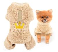 SMALLLEE_LUCKY_STORE Fleece Dog Pajamas for Small Dog, Pet Pullover Pyjamas with Embroidery Crown and D-ring, Soft Winter Fall Jumpsuit Chihuahua Yorkie Pjs Cat Clothes