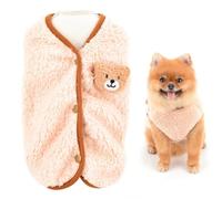 SMALLLEE_LUCKY_STORE Fleece Dog Sweater for Small Dog Boy Girls, Solid Pet Vest with Bear Patch, Elastic Soft Outfits Puppy Warm Fall Winter Apparel Cat Chihuahua Yorkie Clothes, Beige, XS