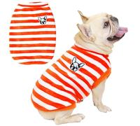 SMALLLEE_LUCKY_STORE Fleece French Bulldog Sweater for Small and Medium Dogs, Rainbow Striped Pet Vests with Doggy Patch, Elastic Puppy Sweatshirt Soft Winter Fall Pug Frenchie Clothes, Orange, S