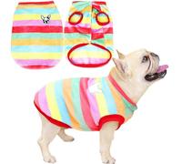 SMALLLEE_LUCKY_STORE Fleece French Bulldog Sweater for Small and Medium Dogs, Rainbow Striped Pet Vests with Doggy Patch, Elastic Puppy Sweatshirt Soft Winter Fall Pug Frenchie Clothes, Rainbow, XL