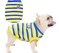 SMALLLEE_LUCKY_STORE Fleece French Bulldog Sweater for Small and Medium Dogs, Rainbow Striped Pet Vests with Doggy Patch, Elastic Puppy Sweatshirt Soft Winter Fall Pug Frenchie Clothes, Yellow, L