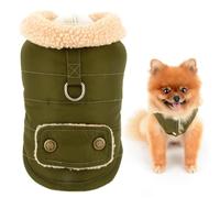 SMALLLEE_LUCKY_STORE Fleece Lined Dog Coat for Small, Solid Pet Jacket with D-ring and Fuzzy Collar, Cold Weather Puppy Vest Warm Winter Fall Chihuahua Yorkie Padded Cat Clothes, Green, S