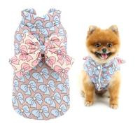 SMALLLEE_LUCKY_STORE Fleece Lined Dog Coat for Xsmall Small Dogs Bowtie Puppy Winter Vest Jacket with Cute Bow D-ring Quilted Padded Clothes Warm Insulated Cold Weather Chihuahua Yorkie Outfit Blue XL