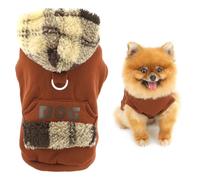 SMALLLEE_LUCKY_STORE Fleece Lined Dog Hoodie for Extra Small Dogs Warm Winter Puppy Sweatshirt Pullover with D-Ring and Big Pocket Soft Hooded Pet Sweater Chihuahua Yorkie Clothes Brown M