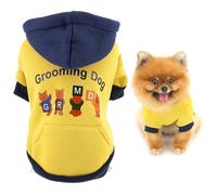 SMALLLEE_LUCKY_STORE Fleece Lined Dog Hoodie for Small Dogs Warm Winter Puppy Sweatshirt Pullover with Big Pocket and Bear Letter Printted Soft Pet Hooded Sweater Chihuahua Yorkie Clothes Yellow L