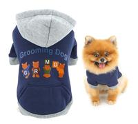 SMALLLEE_LUCKY_STORE Fleece Lined Dog Hoodie for Small Dogs Warm Winter Puppy Sweatshirt Pullover with Big Pocket and Bear Letter Printted Soft Pet Hooded Sweater Chihuahua Yorkie Clothes Blue XS