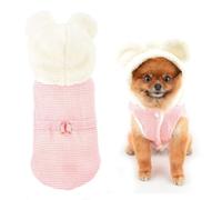 SMALLLEE_LUCKY_STORE Fleece Lined Dog Hoodies for Small Dog Gingham Pet Jacket Vest with D-ring and Fleece Hood Puppy Cold Weather Insulated Chihuahua Yorkie Outdoor Clothes, Pink, S
