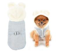 SMALLLEE_LUCKY_STORE Fleece Lined Dog Hoodies for Small Dog Gingham Pet Jacket Vest with D-ring and Fleece Hood Puppy Cold Weather Insulated Chihuahua Yorkie Outdoor Clothes, Gray, XS