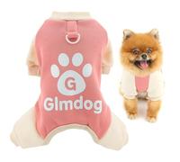 SMALLLEE_LUCKY_STORE Fleece Lined Dog Pyjamas for Xsmall Small Dogs Warm Puppy Jumpsuit with D-Ring Cute Paw Four-Leg Pullover Pjs Cozy Soft Winter Fall Pajamas Pet Chihuahua Yorkie Clothes Pink S