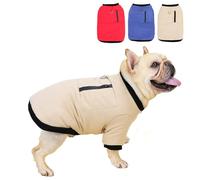 SMALLLEE_LUCKY_STORE Fleece Lined French Bulldog Coats for Small and Medium Dogs, Pet Jackets Cotton Padded Vests with Leash Ring and Pocket, Puppy Snowsuit Pug Boston Terrier Cat Clothes, Khaki, XXL