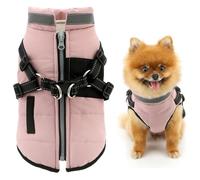 SMALLLEE_LUCKY_STORE Fleece Lined Pet Coat Sport Winter Jacket Vest with Harness D-ring for Small Dog Cat Reflective Zip-up Puppy Padded Chihuahua Yorkie Warm Clothes, Pink, M