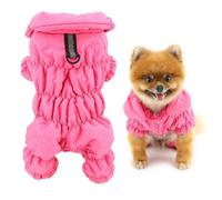 SMALLLEE_LUCKY_STORE Fleece Lined Pet Coat Waterproof Sport Winter Jacket with Harness D-ring for Small Dog Cat Reflective Jumpsuit Puppy Padded Chihuahua Yorkie Warm Clothes, Pink, L