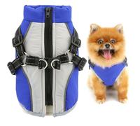 SMALLLEE_LUCKY_STORE Fleece Lined Windproof Dog Coat for Small Dogs Reflective Warm Puppy Jacket with Double D-ring Built-in Harness Adjustable Turtleneck Pet Padded Chihuahua Yorkie Clothes Blue M