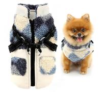 SMALLLEE_LUCKY_STORE Fleece Patchwork Pet Coat Sport Winter Jacket Vest with Harness D-ring for Small Dog Cat Reflective Zip-up Puppy Padded Chihuahua Yorkie Warm Clothes, White, M