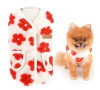 SMALLLEE_LUCKY_STORE Floral Dog Sweater Fleece Vest Fall Winter Warm Sweatshirt Jacket for Small Dog Girls with Pockets Cat Apparel Puppy Yorkie Chihuahua Clothes,Red,M