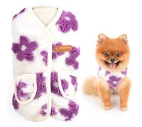 SMALLLEE_LUCKY_STORE Floral Dog Sweater Fleece Vest Fall Winter Warm Sweatshirt Jacket for Small Dog Girls with Pockets Cat Apparel Puppy Yorkie Chihuahua Clothes,Purple,L
