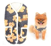 SMALLLEE_LUCKY_STORE Floral Dog Sweater Fleece Vest Fall Winter Warm Sweatshirt Jacket for Small Dog Girls with Pockets Cat Apparel Puppy Yorkie Chihuahua Clothes,Yellow,XXL
