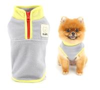 SMALLLEE_LUCKY_STORE Fuzzy Fleece Dog Jumper for Extra Small Dogs, Colorblock Warm Puppy Vest Sweater with Half Zipper and Cute Patch Cozy Turtleneck Winter Fall Chihuahua Yorkshire Clothes Gray XS
