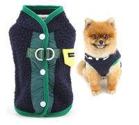 SMALLLEE_LUCKY_STORE Fuzzy Fleece Dog Jumper for Extra Small Dogs Patchwork Warm Sweater Puppy Vest Coat with Double D-Ring Turtleneck Winter Autumn Clothes for Chihuahua Yorkshire Navy Blue S