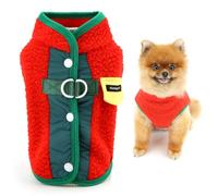 SMALLLEE_LUCKY_STORE Fuzzy Fleece Dog Jumper for Extra Small Dogs Patchwork Warm Sweater Puppy Vest Coat with Double D-Ring Turtleneck Winter Autumn Clothes for Chihuahua Yorkshire Red L