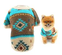 SMALLLEE_LUCKY_STORE Fuzzy Fleece Dog Jumper for Xsmall Small Dogs Pet Sweater Pullover with Ethnic Printed Warm Cozy Puppy Sweatshirt Vest Chihuahua Yorkshire Cat Winter Fall Clothes Style M