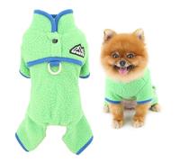 SMALLLEE_LUCKY_STORE Fuzzy Fleece Dog Pajamas for Small Dogs Warm Solid Puppy Jumpsuit with D-Ring Soft Four-Leg Pullover Pet Sleepwear Cozy Winter Autumn Pjs Chihuahua Yorkie Clothes Green S