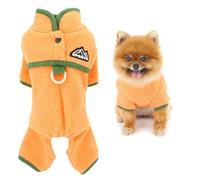 SMALLLEE_LUCKY_STORE Fuzzy Fleece Dog Pajamas for Small Dogs Warm Solid Puppy Jumpsuit with D-Ring Soft Four-Leg Pullover Pet Sleepwear Cozy Winter Autumn Pjs Chihuahua Yorkie Clothes Orange L