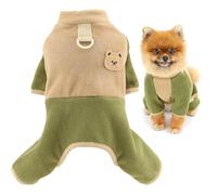 SMALLLEE_LUCKY_STORE Fuzzy Fleece Dog Pyjamas for Extra Small Dogs Colorblock Puppy Jumpsuit with D-ring Cozy Warm Pajamas Winter Four-Leg Pullover Pjs Chihuahua Yorkshire Clothes, Brown, XS