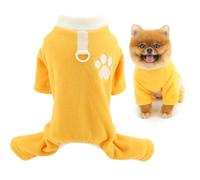 SMALLLEE_LUCKY_STORE Fuzzy Fleece Dog Pyjamas for Extra Small Dogs Puppy Jumpsuit with D-ring Cute Paw Print Cozy Warm Winter Four-Leg Pullover Pjs Soft Pajamas Chihuahua Yorkshire Clothes Yellow L