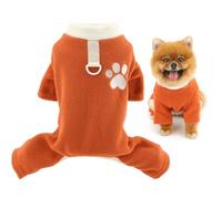 SMALLLEE_LUCKY_STORE Fuzzy Fleece Dog Pyjamas for Extra Small Dogs Puppy Jumpsuit with D-ring Cute Paw Print Cozy Warm Winter Four-Leg Pullover Pjs Soft Pajamas Chihuahua Yorkshire Clothes Orange XL